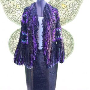 Granny Square Super Fringe Black Purple Greens L/XL